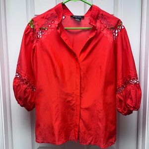 Etcetera Vibrant Red Cutout Detail Blouse | Size 8